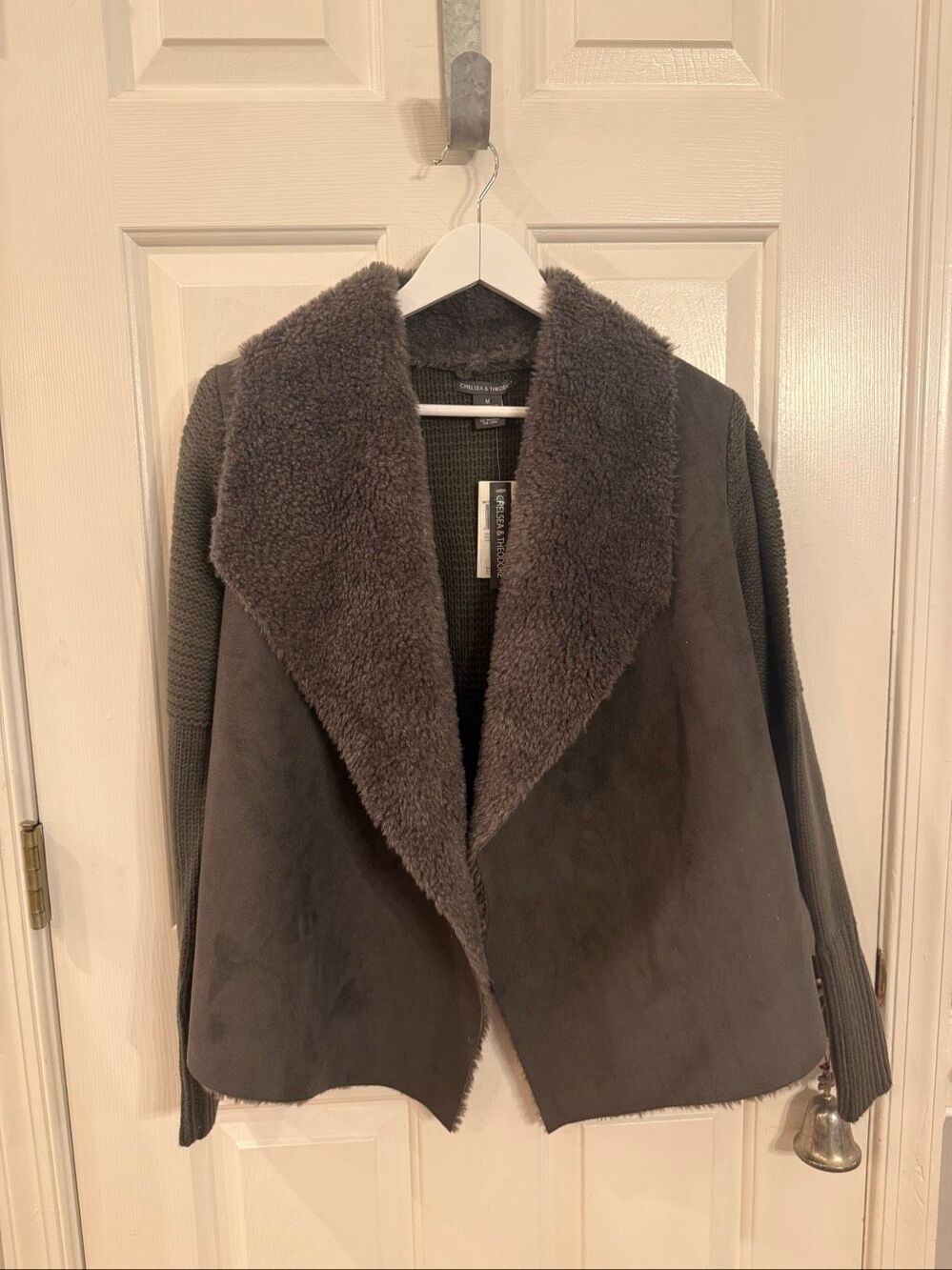 Chelsea & Theodore Gray age trimmed Open Front Cardigan Sweater sz M NWT